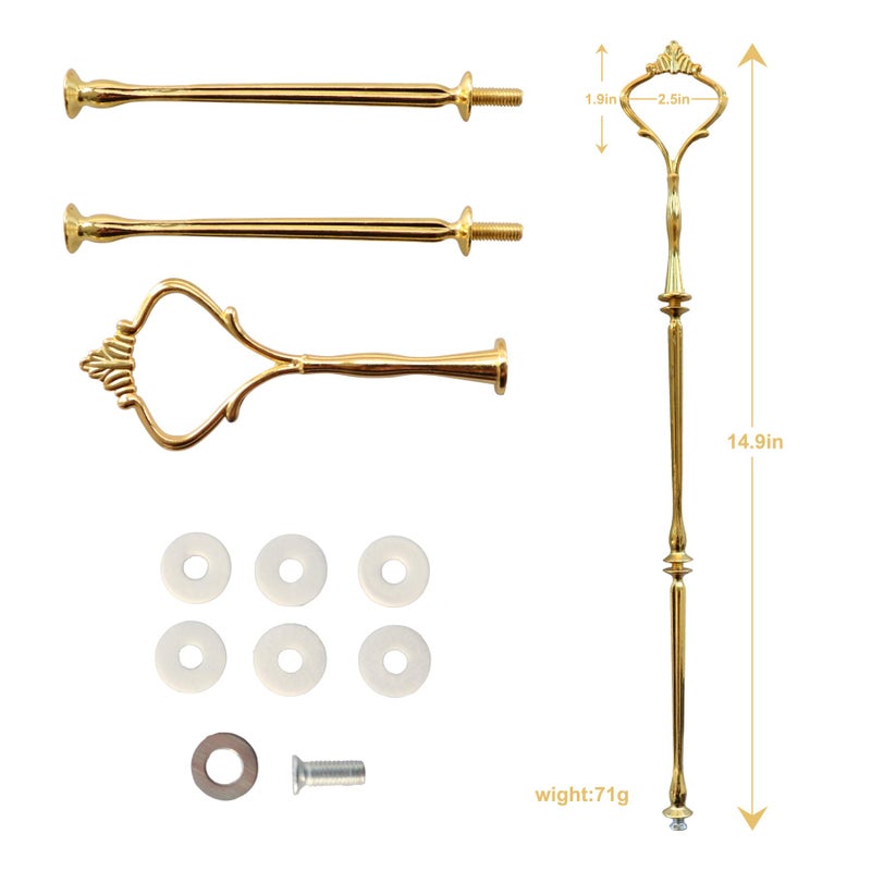 Happy Will 3 Tier Tiered Tray Hardware Kits Fruit Cake Plate Handle Fitting Hardware Rod Dessert Stand Holder Golden Crown 5 Setï¼ˆPlate not Includedï¼‰ - Image 3